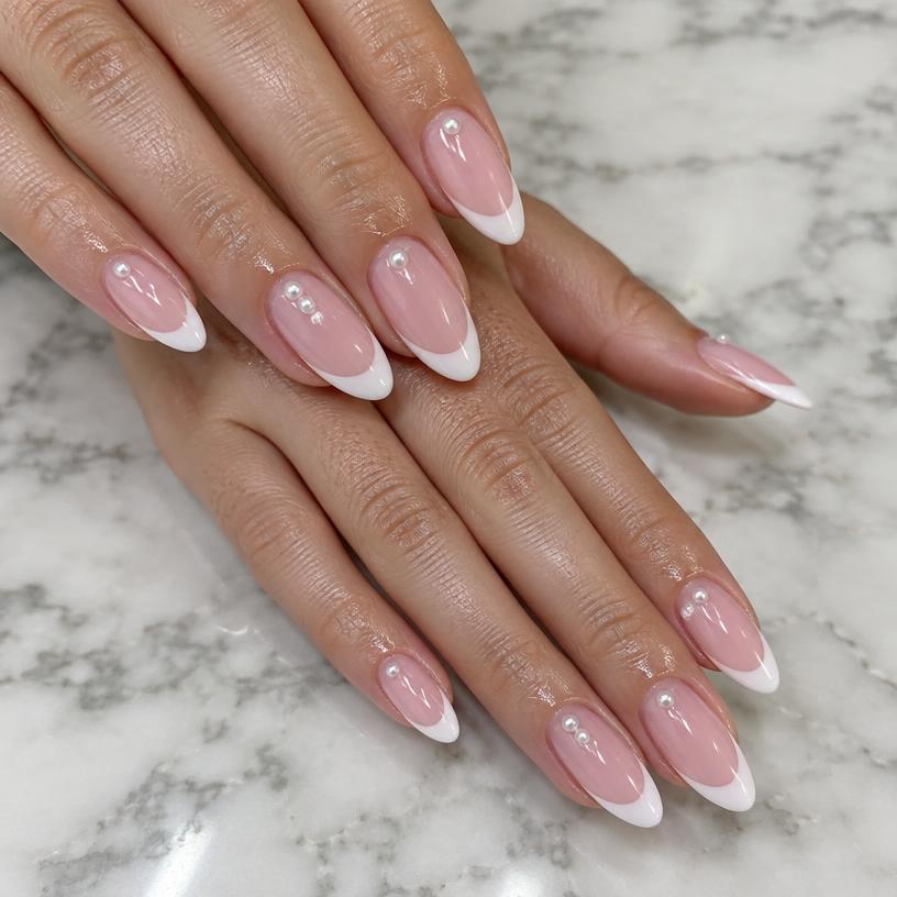Pink French tips with pearls