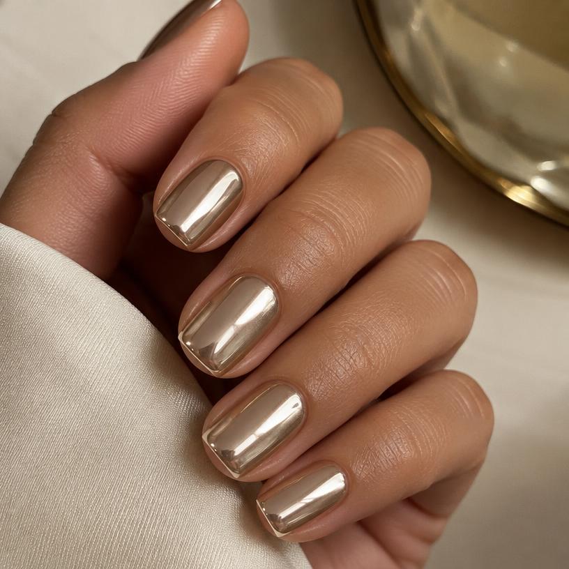 Champagne chrome nails